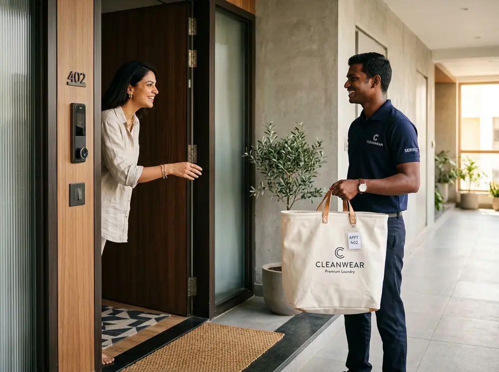 Doorstep laundry pickup service near me – quick and convenient clothes collection by Laundrywala.